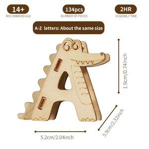 Set di Puzzle 3D in Legno Fai-da-Te, 26 Lettere Animali A-Z, Kit Modelli Artigianali, Regalo di Natale Unico - Product Image 4