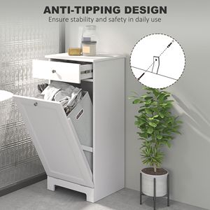 Mobiletto Portabiancheria Moderno Bianco con Cesto Ribaltabile Ecologico e Cassetto per Vestiti, Ideale per Bagno - Product Image 6