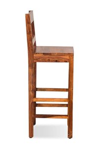 Taburete de bar de madera maciza de teca con respaldo alto y escalones integrados para reposapiés - Product Image 4