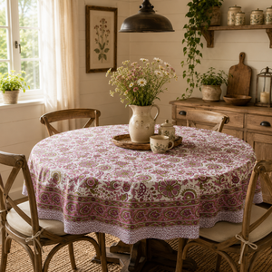 Indian Artisan Hand Block Floral Print Cotton 4 Seater <b>Round</b> Dining <b>Table</b> Cover for Wedding Parties Elegant Decorative Home - Product Image 5
