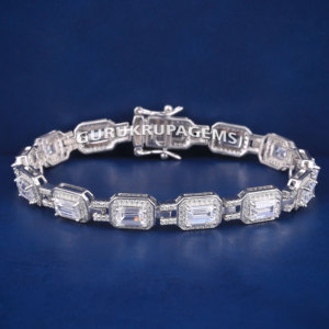 Emerald Halo tennnis heavy look unisex diamond <b>bracelet</b> 925 sterling <b>silver</b> D VVS moissanite diamonds best prong setting custom - Product Image 1