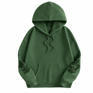 Sweat-shirt à capuche surdimensionné avec broderie florale sur les manches, unisexe, décontracté, en tricot, pour l'automne - Product Image 4