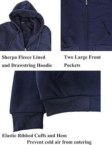 <b>Men's</b> <b>Navy</b> Blue Hooded Zip-Up <b>Fleece</b> Sweatshirt Regular Fit Solid Color Casual Winter Wear 100% Cotton Knitted Breathable - Product Image 3