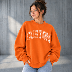 Sweat-shirt à col rond oversize pour adultes et jeunes, imprimé personnalisé à carreaux et lettres, 100 % coton tricoté, pour l'automne, col montant - Product Image 1