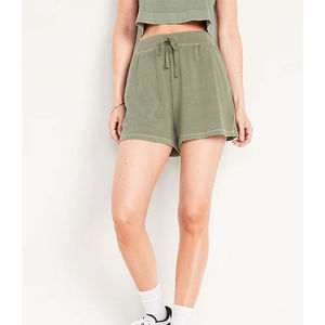 Nouveaux shorts de jogging pour femme en molleton de coton délavé à l'acide, taille haute avec cordon de serrage, design personnalisé, qualité supérieure - Product Image 1