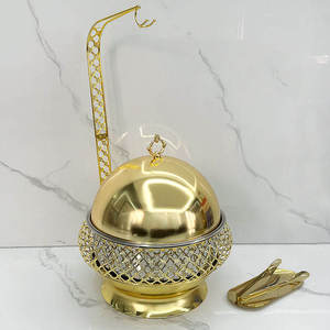 Chafing Dish Stainless Steel <b>Buffet</b> Food Warmer Glass Lid Ornate Gold Pillar Stand Hotel Catering <b>Server</b> - Product Image 4