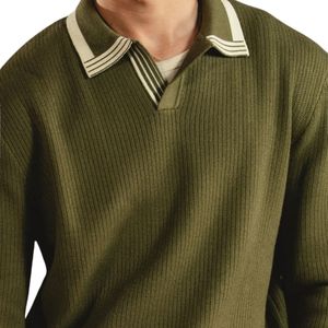 Suéter de Punto Verde Oliva para Hombre, Manga Larga, Cuello Polo, Puños Acanalados, Estilo Casual, Personalizable con Logotipo, Fabricante OEM, Venta al Por Mayor - Product Image 6