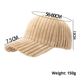 Casquette de baseball populaire en velours côtelé couleur unie à 6 panneaux, automne-hiver, épaisse, chaude, coupe-vent, tendance - Product Image 2