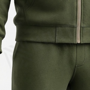 Men's Olive Green Hooded <b>Zip</b>-<b>Up</b> Tracksuit Full Sleeve Solid Color Casual Wear with Side Pockets Midweight 100% Cotton - Product Image 5