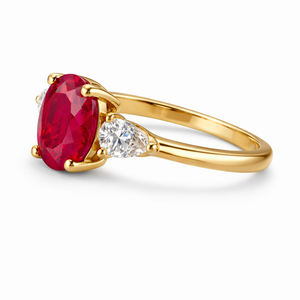 Anillo de Oro Sólido de 14K con Rubí Natural Certificado por GIA, con Tres Rubíes en Forma de Pera y Diamantes Naturales, Anillo de Compromiso, Anillo de Piedra Natal - Product Image 3