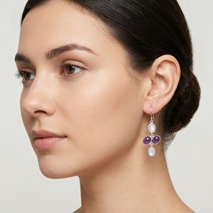 Natural Amethyst Rainbow Moonstone <b>Dangle</b> <b>Earrings</b> 925 Sterling <b>Silver</b> Handmade Gemstone <b>Earrings</b> Gift for Women - Product Image 4