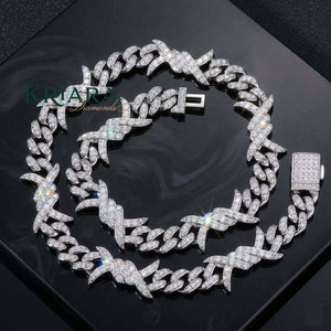 Moissanite <b>Statement</b> <b>Necklace</b> S925 Silver Rhodium Plated Figaro Chain Round Brilliant Cut Unisex Luxury Everyday Wear - Product Image 1