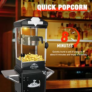 Machine à popcorn à chaudière de 10 oz sur chariot avec roues, noire, pour home cinéma, avec 3 cuillères en plastique - Product Image 3