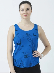 Débardeur tricoté bleu pour femme, col rond, sans manches, décontracté, respirant, couleur unie, imprimé devant, tenue de sport - Product Image 6