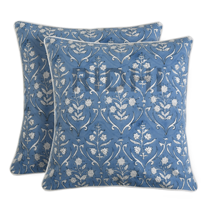 Trending New 2025 Cornflower Floral Vintage Hand Block Printed Blue 100% Cotton Envelope Closure Removable Washable Cushion - Product Image 2
