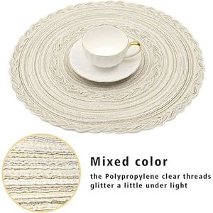 Set di 6 tovagliette rotonde boho intrecciate con bordo, 15 pollici, colore avorio, per matrimoni, feste e occasioni speciali - Product Image 2