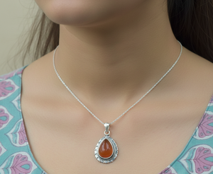 Colgante de Lágrima Hecho a Mano en Plata de Ley 925 con Piedra Preciosa Cornalina Natural, Diseño Étnico Vintage, Regalo de Joyería para Mujer, Unisex, Él, Ella - Product Image 2