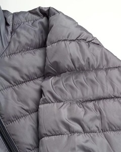 Men's Hooded Canvas Puffer Jacket Solid Gray Polyester Windproof Casual Winter <b>Coat</b> with Zipper Closure and Front Pockets - Product Image 6