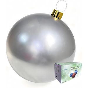 Palla gonfiabile natalizia riutilizzabile da 18 pollici, colore argento, per decorazioni interne/esterne, facile da riporre nel giardino. - Product Image 1