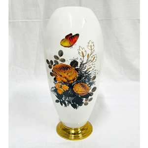 Maceta Metálica Moderna Diseño Atractivo Bueno para Flores Artificiales Mesa Color Blanco Tamaño 15" - Product Image 1