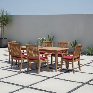 Table à manger de jardin Satifa, cadre en teck massif écologique, table à manger rectangulaire, design moderne, mobilier de salle à manger extérieure - Product Image 3