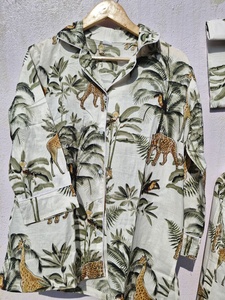 Conjunto de Pijama de Algodón con Estampado de Selva Tropical con Bolsillo, Ropa de Dormir para Mujer, Conjunto de Pijama Suave y Transpirable - Product Image 6