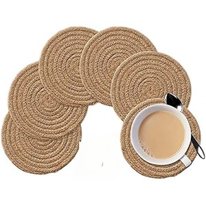 Aqdus Saleem - Posavasos Redondos Bohemios de Madera de Mango Ecológica con Espiral de Yute - Posavasos Rústicos al por Mayor - Product Image 5