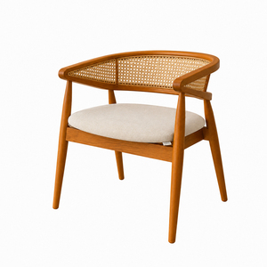 Juego de Mesa de Comedor Redonda Moderna de Teca Sólida, Elegante y de Lujo, Estilo Japandi, con Sillas de Mimbre, Acabado Natural, para Resort, Villa o Restaurante - Product Image 2