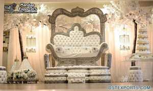 Escenario abierto de estilo indio para bodas, escenario abierto blanco y moderno, decoración de escenario única para bodas Tamil, Fiyi - Product Image 6