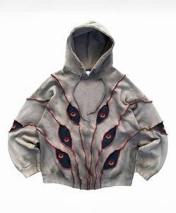 เสื้อฮู้ดดี้แบบซิป ยูนิเซ็กซ์ ทรงโอเวอร์ไซส์ ผ้าฟลีซเนื้อหนา ไม่เป็นขุย พิมพ์ลายกราฟิก สไตล์ดิสเทรส สีแดงดำ - Product Image 1