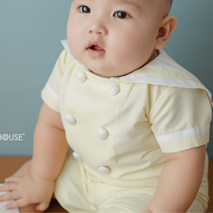 Prêt à expédier bébé garçon enfant en bas âge ensemble formel 2 pièces de coton de qualité 6 mois 4 ans jaune combinaison courte Machine broderie-Ami - Product Image 2