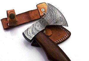 Hache de combat artisanale en acier Damas, hache barbue viking, manche en bois, outil de survie en plein air - Product Image 6