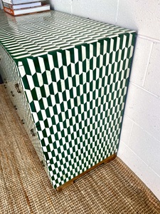 Premium Green Geometric Pattern Bone Inlay <b>Chest</b> of Drawers Handmade <b>Storage</b> Cabinet for Interior Decoration - Product Image 3