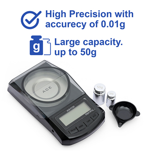 Báscula Digital de Precisión ACE FC-50 para Joyería y Medicina, Resolución de 1 mg, Capacidad de 50 g, Tamaño de Bolsillo, Batería, Retroiluminación LCD, Rectangular, ABS - Product Image 5