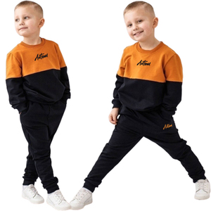 Ensemble de survêtement personnalisé pour enfants garçons, collection automne, deux pièces, sweat-shirt à manches longues et pantalon de jogging, color block, vente en gros - Product Image 1