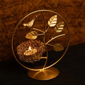 Luxurious Golden Bird House Shaped Iron <b>Tea</b> <b>Light</b> Holder Eco-Friendly Handmade for Home Shop and Bar Christmas Decoration - Product Image 1