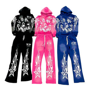 Conjunto de Sudadera con Capucha Oversize de Algodón con Lavado Ácido y Pedrería, y Pantalones de Chándal Anchos Holgados - Product Image 1