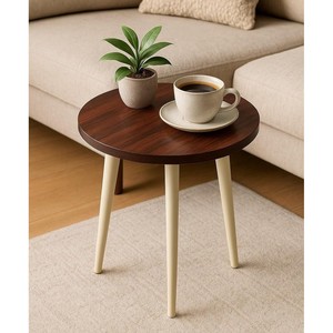 Handcrafted <b>Pine</b> Wood Round Mid Century Modern Side <b>Table</b>-Eco-friendly Durable Tabletop Installation Living Room Furniture - Product Image 1