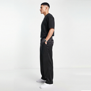 Men Mid Waist Pleated Wide Leg <b>Pants</b> 100% <b>Silk</b> Regular Fit Casual Midweight Eco-Friendly Windproof Breathable Satin Trouser - Product Image 3