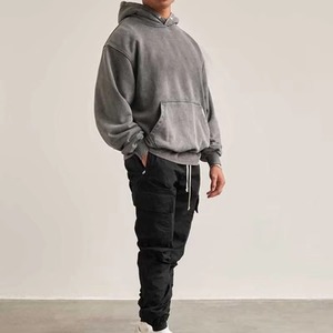 Sweat-shirt à capuche pour homme, coupe classique, 100% coton, French Terry 300g, séchage rapide, délavé à l'acide, rose uni, décontracté, streetwear d'hiver - Product Image 6
