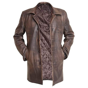 Manteau long en cuir véritable pour homme, col à revers, simple boutonnage, épais, sur mesure - Product Image 2