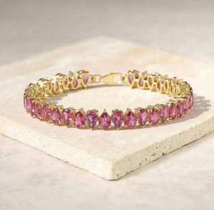 Pear Cut Lab Grown Pink Sapphire <b>Charm</b> Bracelet in Sterling <b>Silver</b> Elegant Luxury Jewelry for Women - Product Image 3