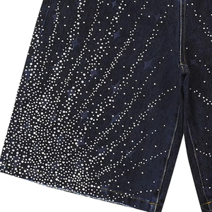 High Waist Dark Wash Denim Shorts With Sequin Embroidery Casual Style For Men Summer Wear 100% Cotton Straight Leg Cut - Product Image 6