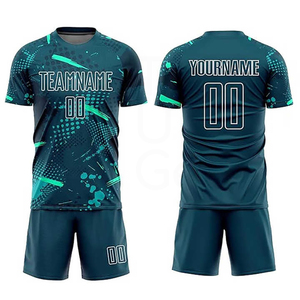 Men's Dark Green Sublimated Soccer Jersey Shorts Set Crew Neck Short Sleeve Moisture Wicking All Seasons Football Uniform - Product Image 3