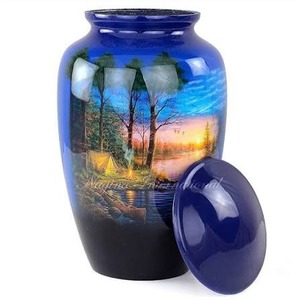 Black <b>Large</b> Aluminium Funeral <b>Urn</b> With Sunset Dock Design Customizable Memorial <b>Urn</b> For Adult Human Ashes With Lid - Product Image 4