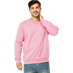 Men's <b>Pink</b> Crew Neck <b>Sweatshirt</b> Regular Fit 100% Cotton French Terry Pullover Casual Autumn Wear - Product Image 1