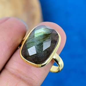 Handmade Natural <b>Labradorite</b> Cushion Shape Gemstone <b>Ring</b> 8K Gold Micron925 Sterling Silver <b>Ring</b> - Product Image 3