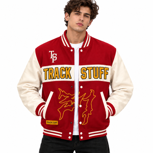 Veste universitaire personnalisée pour homme en laine et coton, col montant, logo brodé sur le devant, style streetwear, hiver - Product Image 2