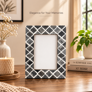Premium Handmade <b>Black</b> & White Bone Inlay Picture <b>Frame</b> Moroccan | Geometric Wooden <b>Photo</b> <b>Frame</b> for Family Portraits Tabletop - Product Image 3