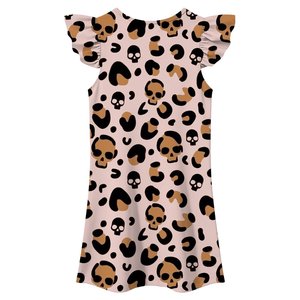 Robe d'été pour filles, motif rayé, manches volantées, coupe trapèze, mini, col en V, en mousseline de polyester infroissable, idéale pour Halloween - Product Image 2